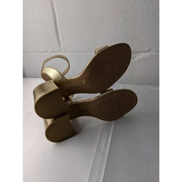 Vince Camuto Strappy Gold Tone Leather‎ Block Heels  Sandals Size 7.5 US New - Picture 5 of 8
